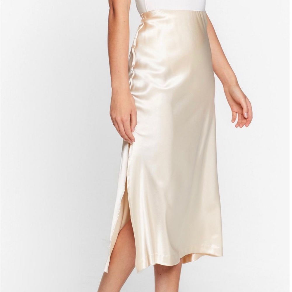 Satin slit midi skirt
